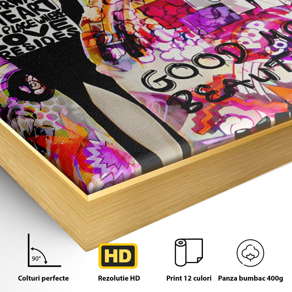 Tablou Canvas Premium LuxCanva® C1133, All About Brands , Culori, Pop Art Painting, Girl, Brands, Living Room, Bar, Relaxare, Culori Vibrante