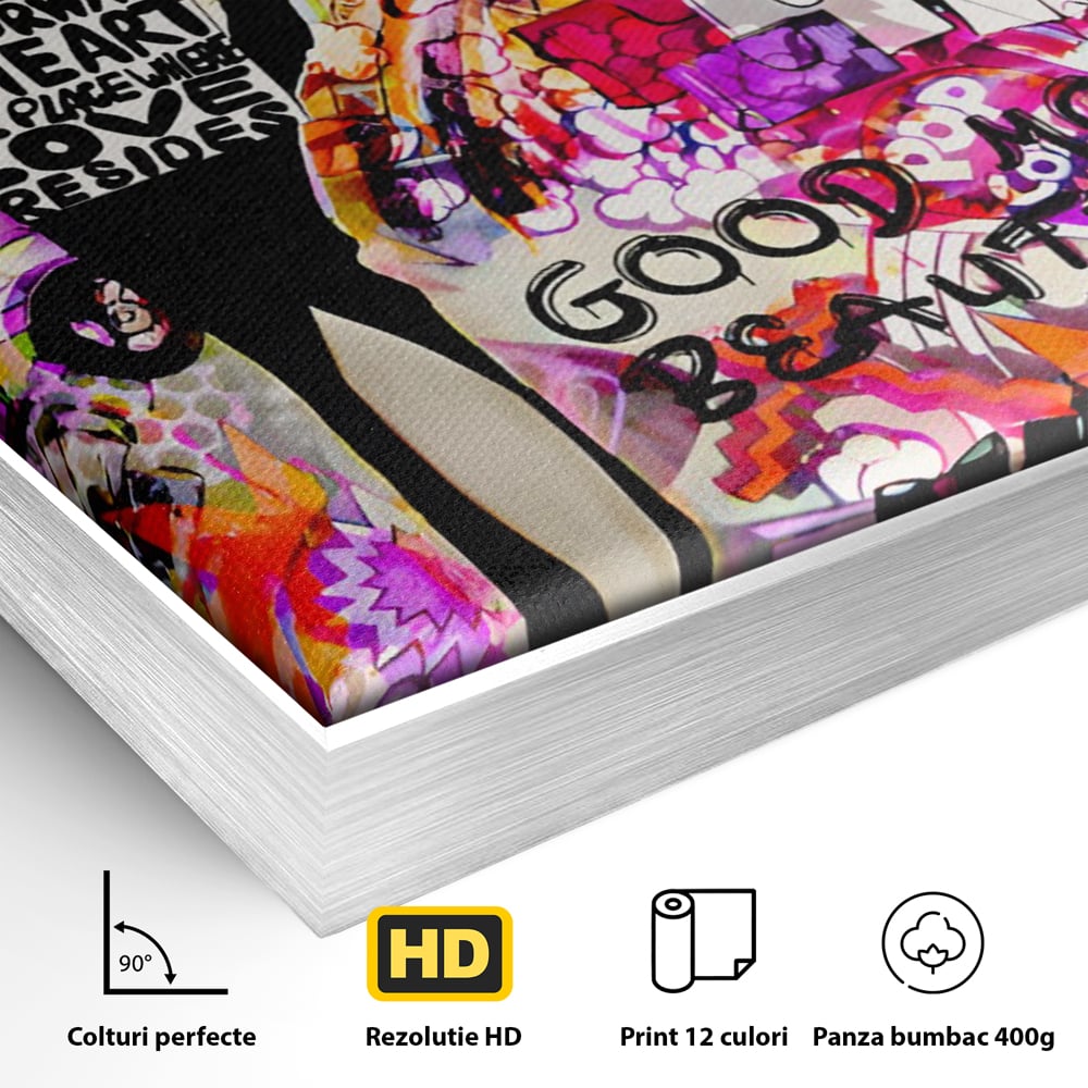 Tablou Canvas Premium LuxCanva® C1133, All About Brands , Culori, Pop Art Painting, Girl, Brands, Living Room, Bar, Relaxare, Culori Vibrante