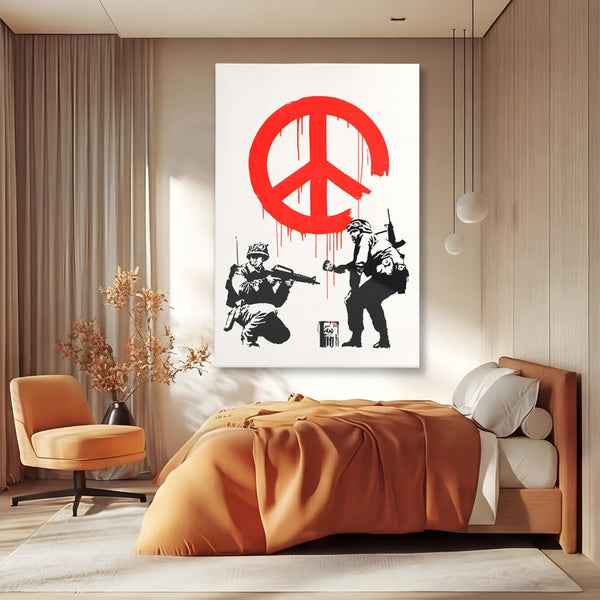 Tablou Canvas Premium LuxCanva® C1134, No War Just Peace , Culori, Army, Soldier, World, Living Room, Bar, Relaxare, Culori Vibrante