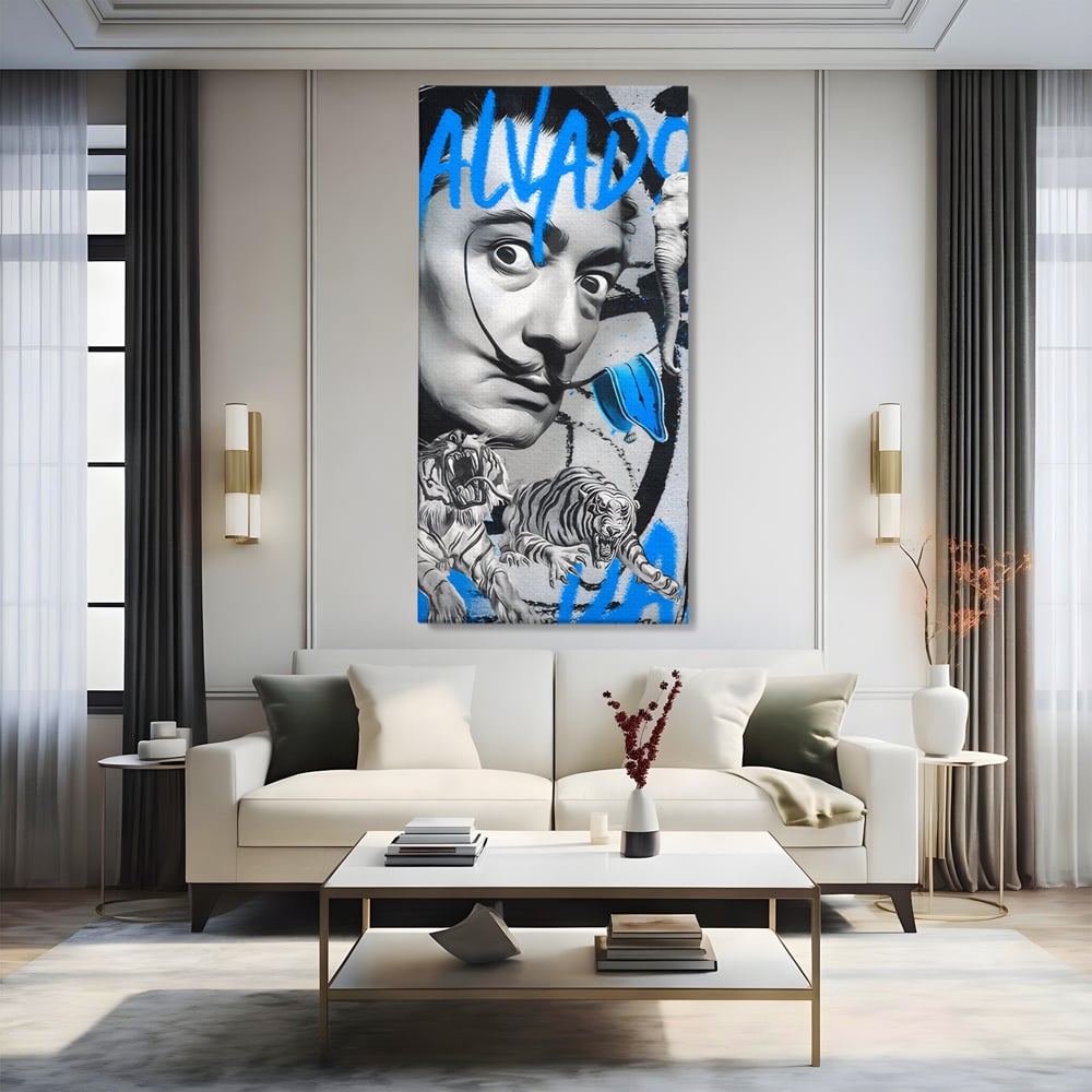 Leinwandbilder Premium LuxCanva® C1135, Abstraktes Gemälde von Salvador Dali , Farben, Löwen, Elefanten, Safari, Wohnzimmer, Bar, Entspannend, Lebendige Farben