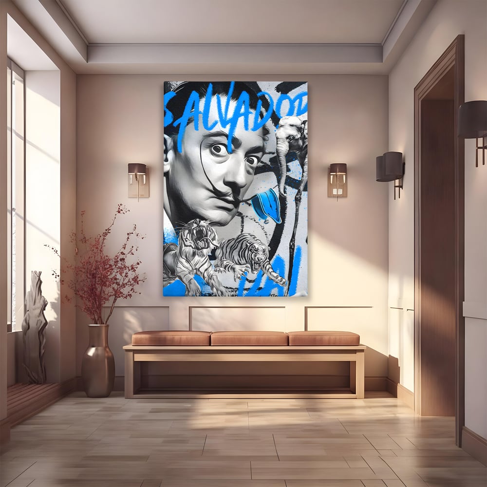 Leinwandbilder Premium LuxCanva® C1135, Abstraktes Gemälde von Salvador Dali , Farben, Löwen, Elefanten, Safari, Wohnzimmer, Bar, Entspannend, Lebendige Farben