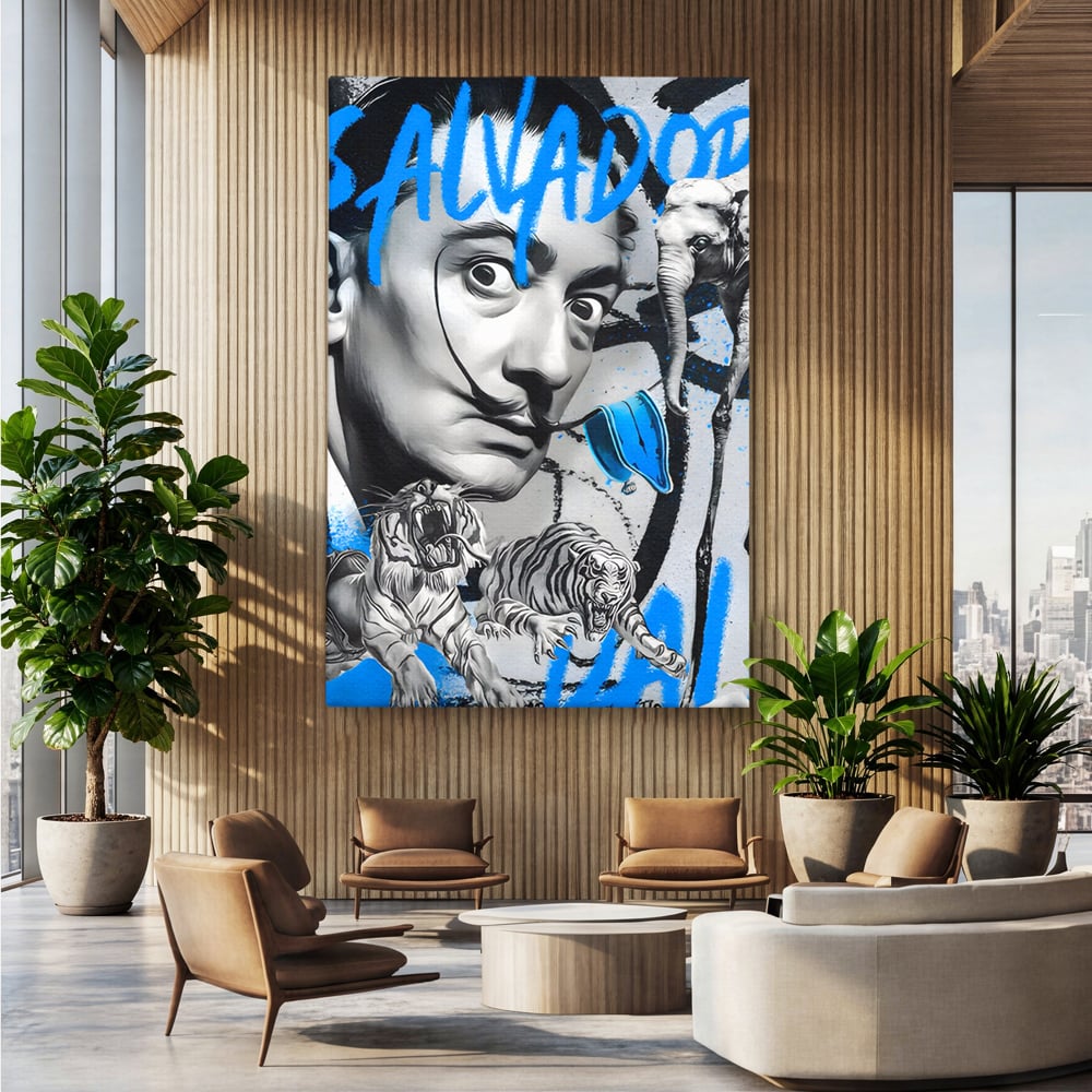Leinwandbilder Premium LuxCanva® C1135, Abstraktes Gemälde von Salvador Dali , Farben, Löwen, Elefanten, Safari, Wohnzimmer, Bar, Entspannend, Lebendige Farben