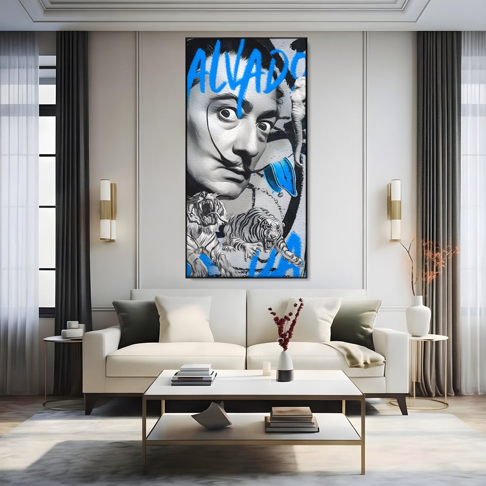 Leinwandbilder Premium LuxCanva® C1135, Abstraktes Gemälde von Salvador Dali , Farben, Löwen, Elefanten, Safari, Wohnzimmer, Bar, Entspannend, Lebendige Farben