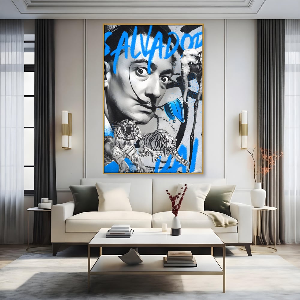 Leinwandbilder Premium LuxCanva® C1135, Abstraktes Gemälde von Salvador Dali , Farben, Löwen, Elefanten, Safari, Wohnzimmer, Bar, Entspannend, Lebendige Farben