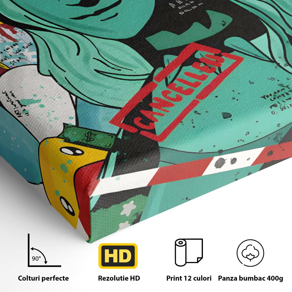 Leinwand Wandkunst Leinwand Premium LuxCanva® C1137, Freiheitsstatue, Farben, Cartoons, Freiheit, Geld, Wohnzimmer, Bar, entspannend, lebendige Farben