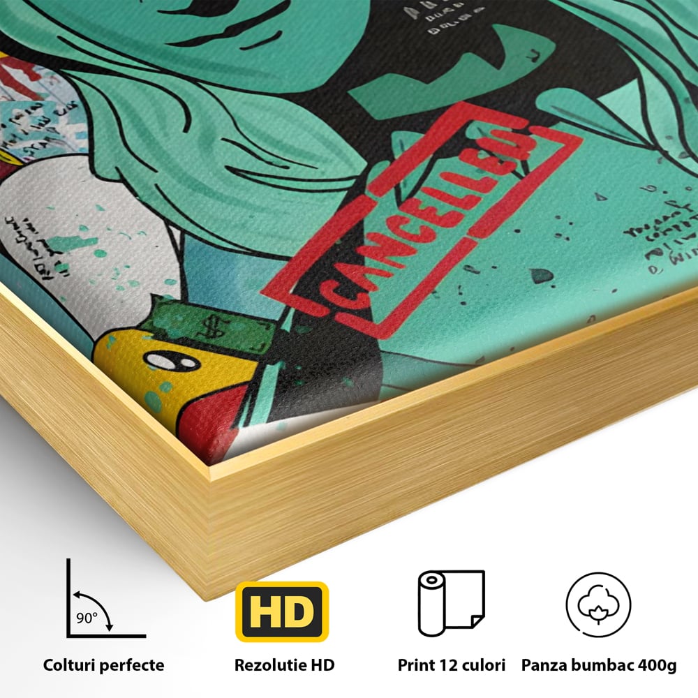 Leinwand Wandkunst Leinwand Premium LuxCanva® C1137, Freiheitsstatue, Farben, Cartoons, Freiheit, Geld, Wohnzimmer, Bar, entspannend, lebendige Farben