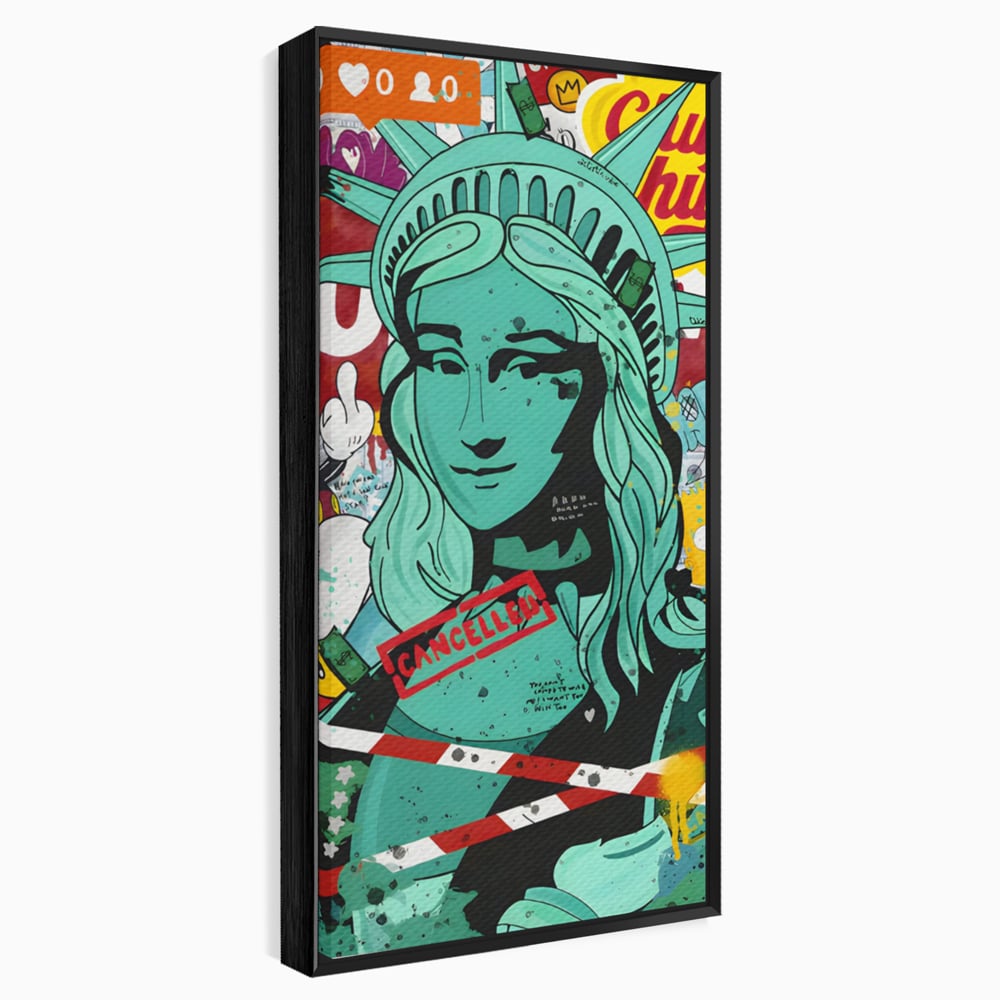Leinwand Wandkunst Leinwand Premium LuxCanva® C1137, Freiheitsstatue, Farben, Cartoons, Freiheit, Geld, Wohnzimmer, Bar, entspannend, lebendige Farben