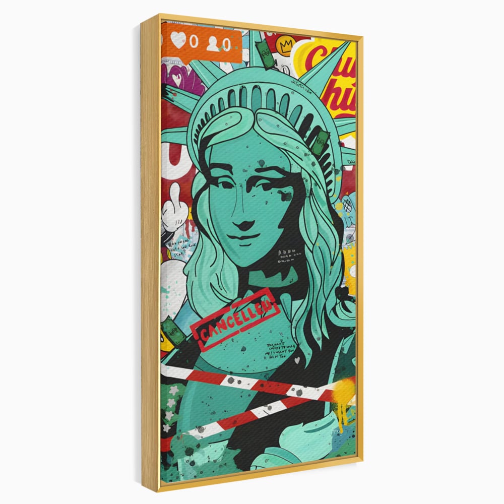 Leinwand Wandkunst Leinwand Premium LuxCanva® C1137, Freiheitsstatue, Farben, Cartoons, Freiheit, Geld, Wohnzimmer, Bar, entspannend, lebendige Farben