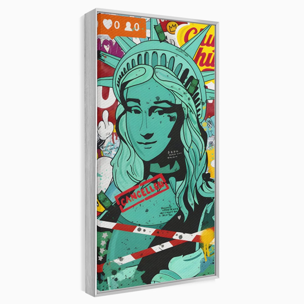 Leinwand Wandkunst Leinwand Premium LuxCanva® C1137, Freiheitsstatue, Farben, Cartoons, Freiheit, Geld, Wohnzimmer, Bar, entspannend, lebendige Farben