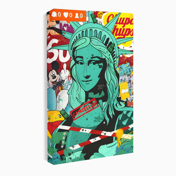 Leinwand Wandkunst Leinwand Premium LuxCanva® C1137, Freiheitsstatue, Farben, Cartoons, Freiheit, Geld, Wohnzimmer, Bar, entspannend, lebendige Farben