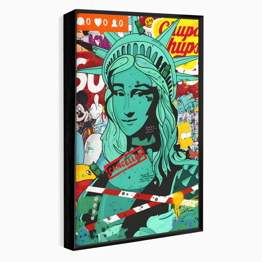 Leinwand Wandkunst Leinwand Premium LuxCanva® C1137, Freiheitsstatue, Farben, Cartoons, Freiheit, Geld, Wohnzimmer, Bar, entspannend, lebendige Farben