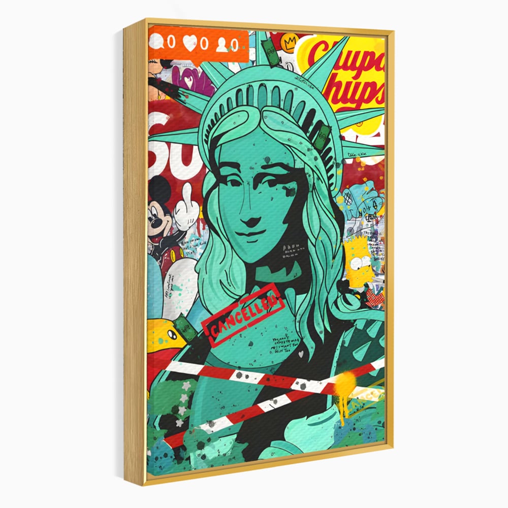 Leinwand Wandkunst Leinwand Premium LuxCanva® C1137, Freiheitsstatue, Farben, Cartoons, Freiheit, Geld, Wohnzimmer, Bar, entspannend, lebendige Farben
