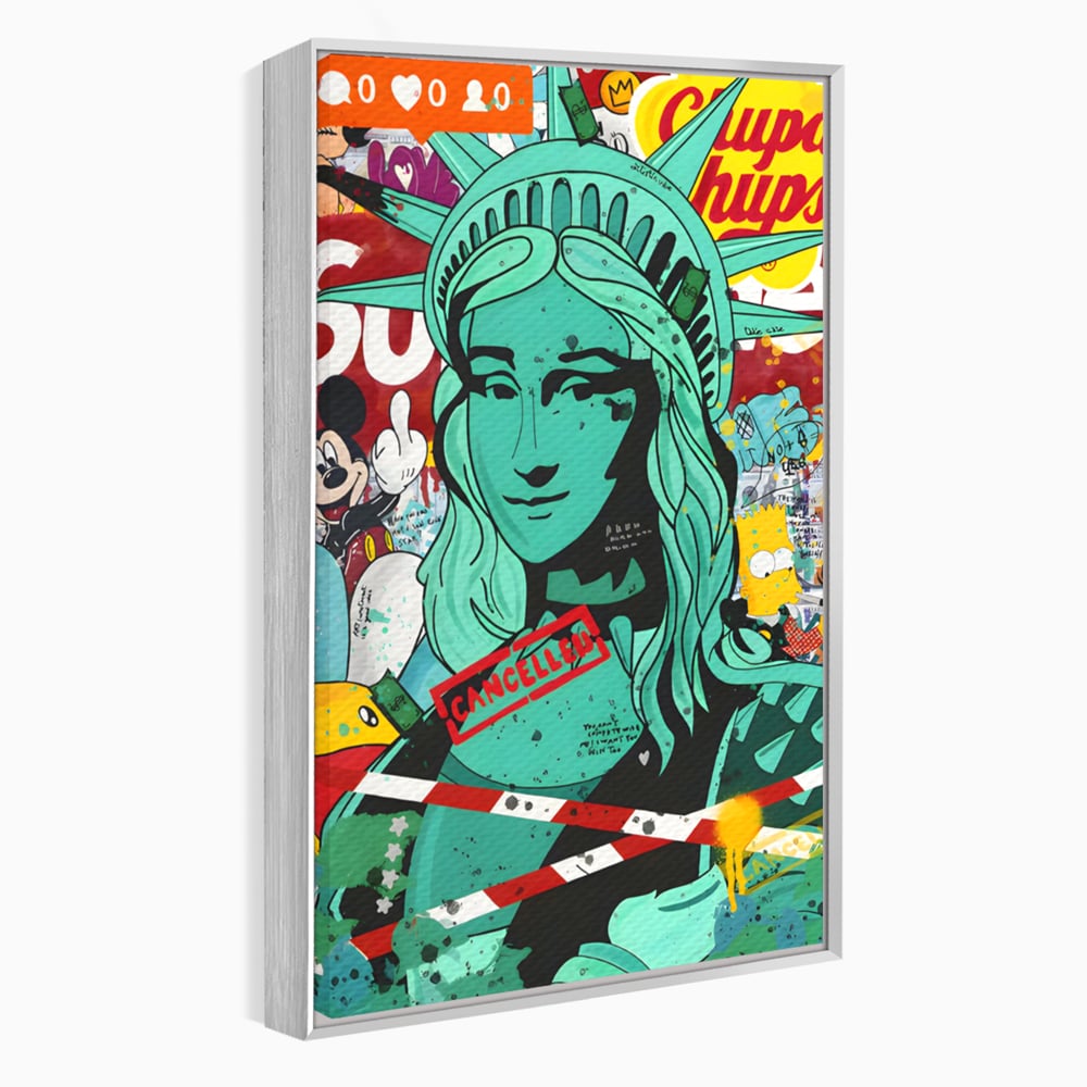 Leinwand Wandkunst Leinwand Premium LuxCanva® C1137, Freiheitsstatue, Farben, Cartoons, Freiheit, Geld, Wohnzimmer, Bar, entspannend, lebendige Farben