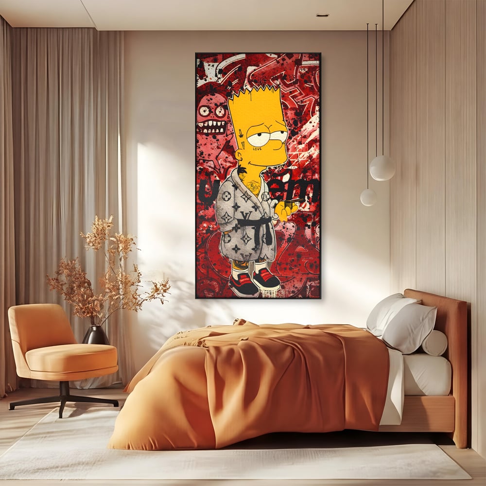 Tablou Canvas Premium LuxCanva® C1138, Smoking Bart , Culori, Cartoons, Simpson, Brands, Living Room, Game Room, Relaxare, Culori Vibrante