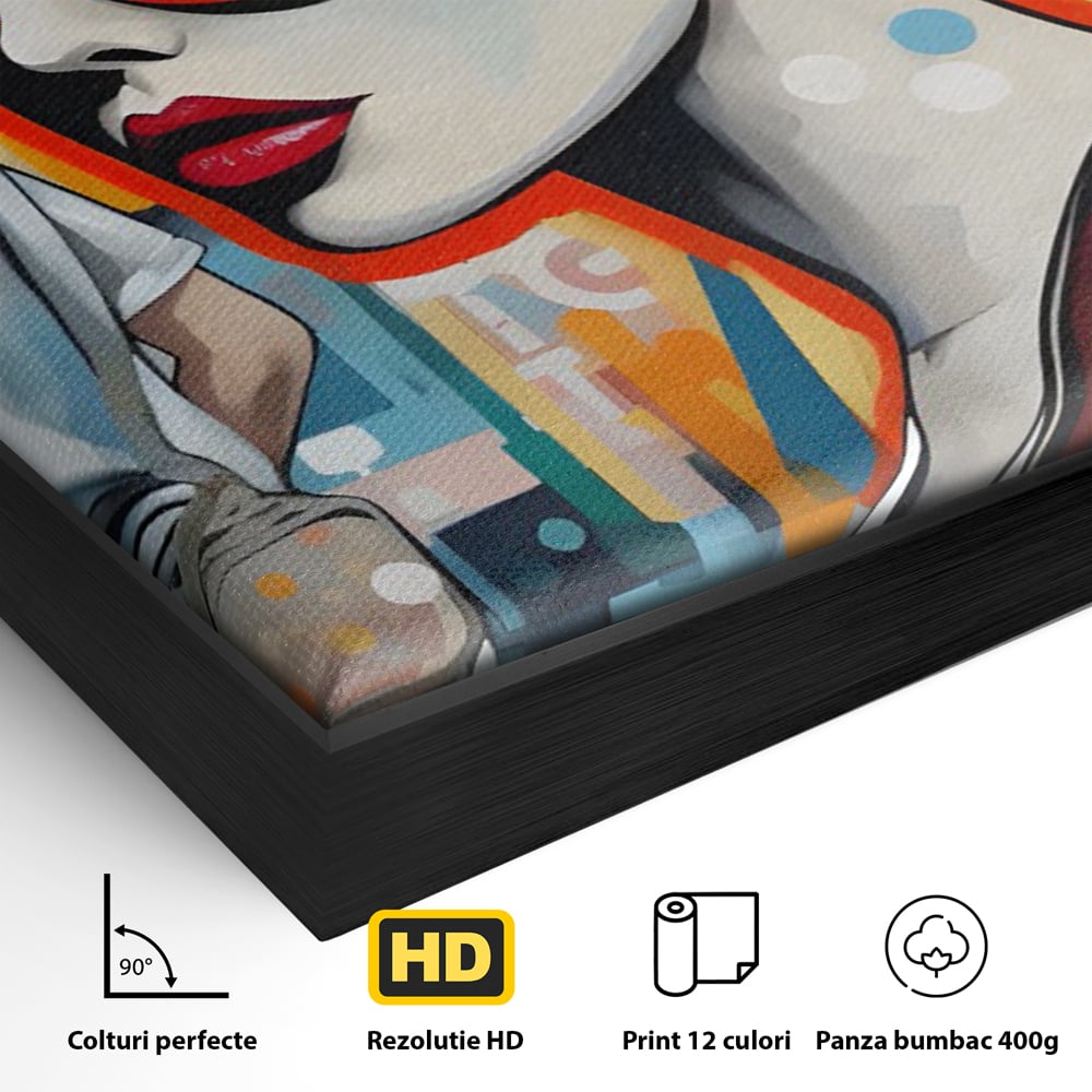 Leinwand Wand Kunst Leinwand Premium LuxCanva® C1139, Bild von schönen Mädchen, Farben, Stadt, Sonnenbrille, Wohnzimmer, Bar, entspannend, lebendige Farben
