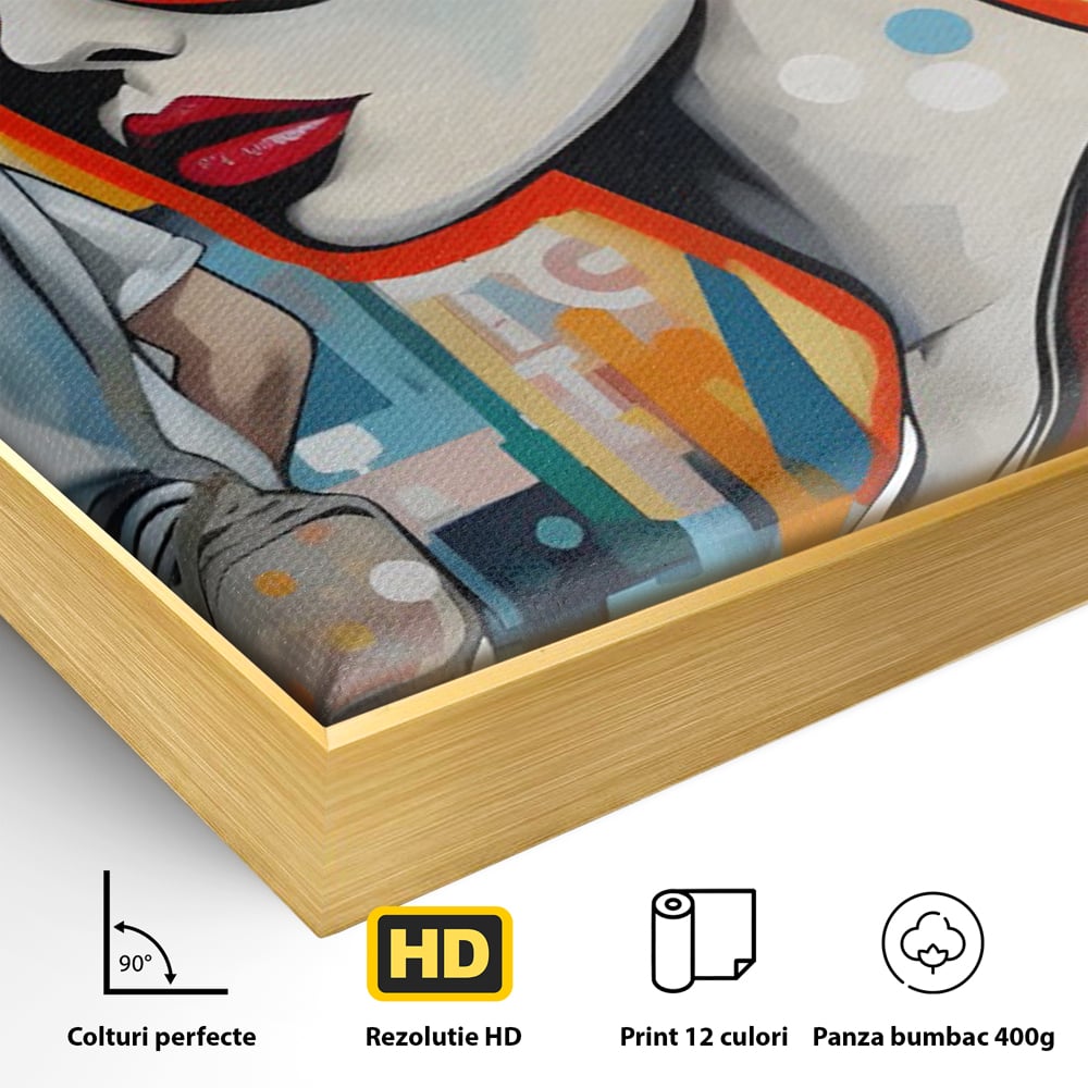 Leinwand Wand Kunst Leinwand Premium LuxCanva® C1139, Bild von schönen Mädchen, Farben, Stadt, Sonnenbrille, Wohnzimmer, Bar, entspannend, lebendige Farben