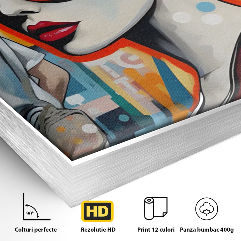 Leinwand Wand Kunst Leinwand Premium LuxCanva® C1139, Bild von schönen Mädchen, Farben, Stadt, Sonnenbrille, Wohnzimmer, Bar, entspannend, lebendige Farben