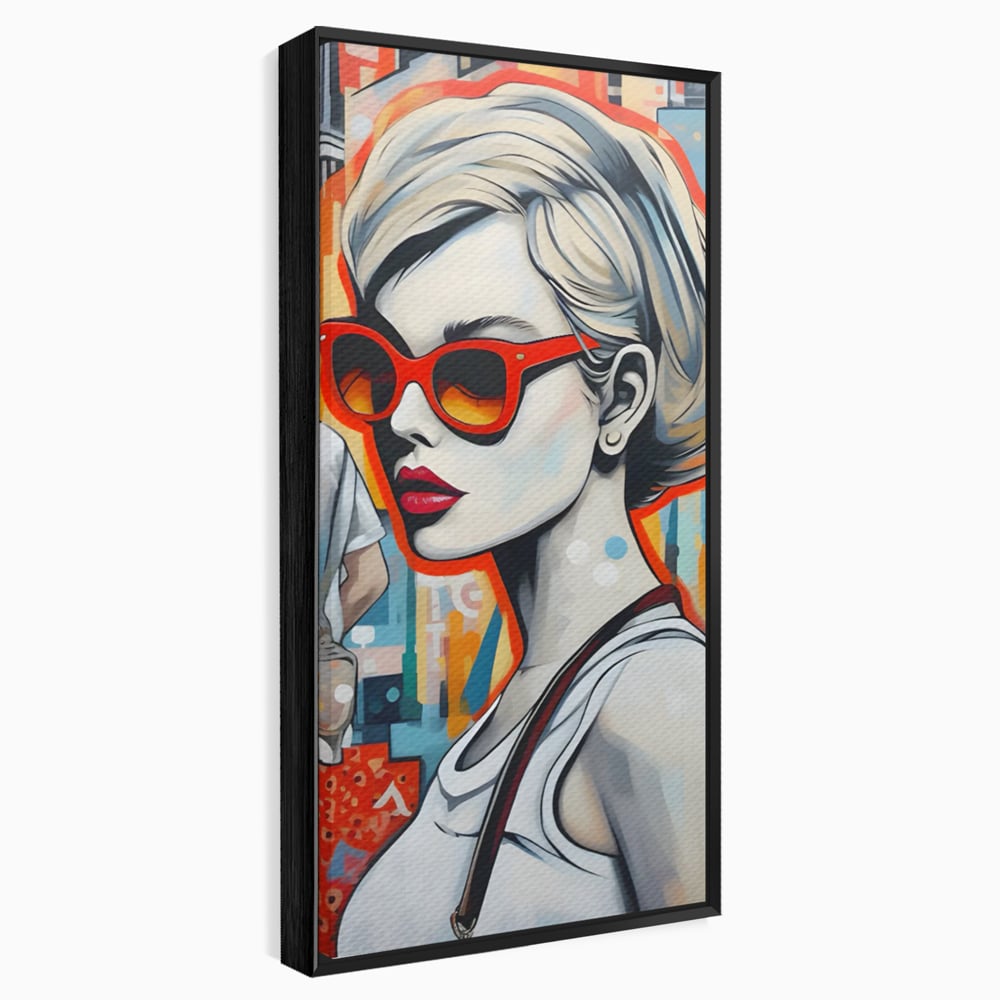 Leinwand Wand Kunst Leinwand Premium LuxCanva® C1139, Bild von schönen Mädchen, Farben, Stadt, Sonnenbrille, Wohnzimmer, Bar, entspannend, lebendige Farben