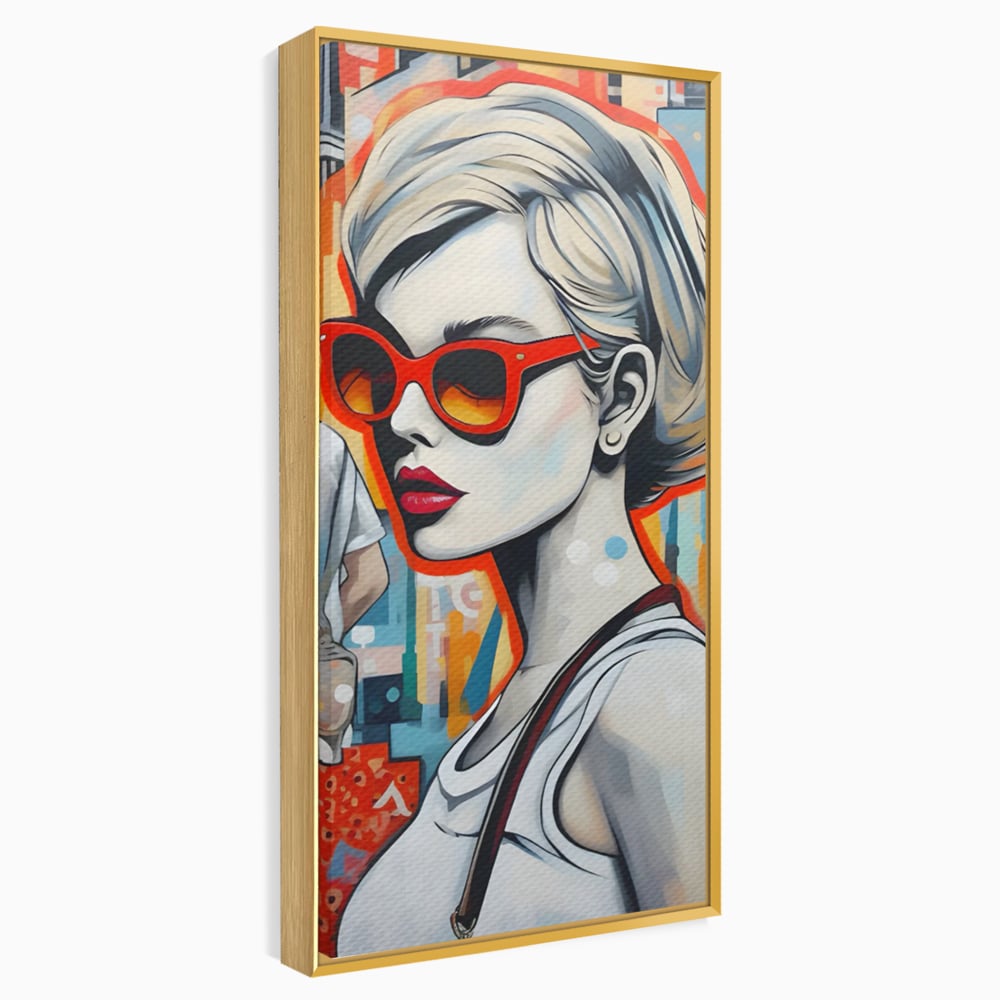 Leinwand Wand Kunst Leinwand Premium LuxCanva® C1139, Bild von schönen Mädchen, Farben, Stadt, Sonnenbrille, Wohnzimmer, Bar, entspannend, lebendige Farben