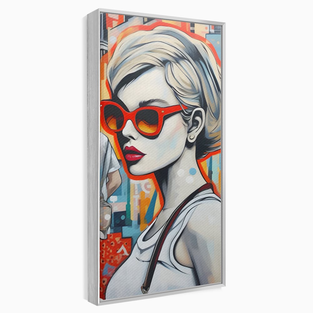 Leinwand Wand Kunst Leinwand Premium LuxCanva® C1139, Bild von schönen Mädchen, Farben, Stadt, Sonnenbrille, Wohnzimmer, Bar, entspannend, lebendige Farben