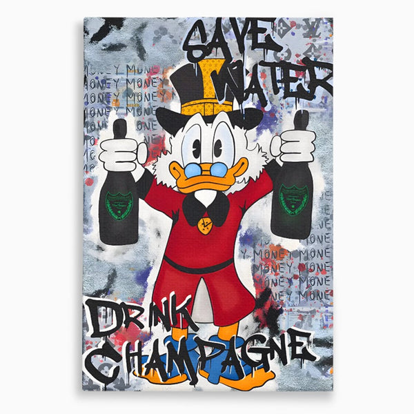 Tablou Canvas Premium, LuxCanva® C1140, Old Donald Ready To Party, Culori, Cartoon Character, Champagne, Good Life, Living Room, Bar, Relaxare, Culori Vibrante