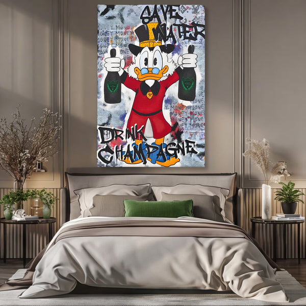 Tablou Canvas Premium, LuxCanva® C1140, Old Donald Ready To Party, Culori, Cartoon Character, Champagne, Good Life, Living Room, Bar, Relaxare, Culori Vibrante
