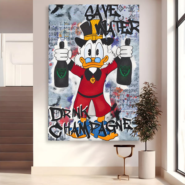 Tablou Canvas Premium, LuxCanva® C1140, Old Donald Ready To Party, Culori, Cartoon Character, Champagne, Good Life, Living Room, Bar, Relaxare, Culori Vibrante