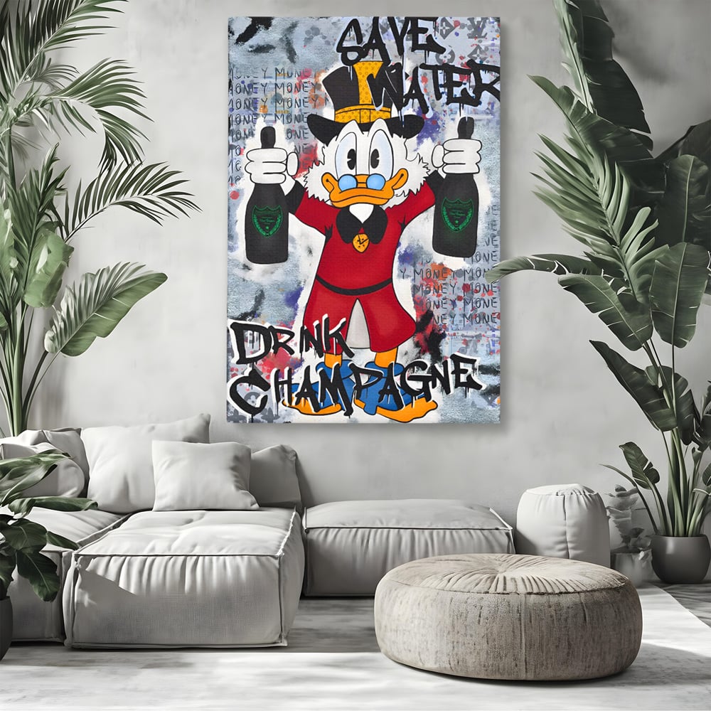 Tablou Canvas Premium, LuxCanva® C1140, Old Donald Ready To Party, Culori, Cartoon Character, Champagne, Good Life, Living Room, Bar, Relaxare, Culori Vibrante