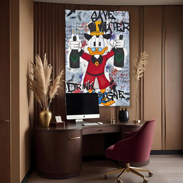 Tablou Canvas Premium, LuxCanva® C1140, Old Donald Ready To Party, Culori, Cartoon Character, Champagne, Good Life, Living Room, Bar, Relaxare, Culori Vibrante