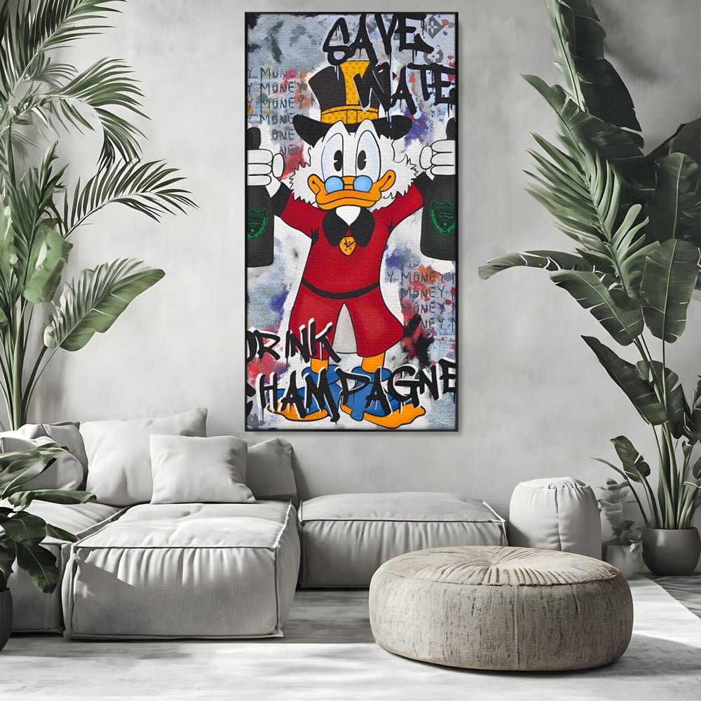 Tablou Canvas Premium, LuxCanva® C1140, Old Donald Ready To Party, Culori, Cartoon Character, Champagne, Good Life, Living Room, Bar, Relaxare, Culori Vibrante