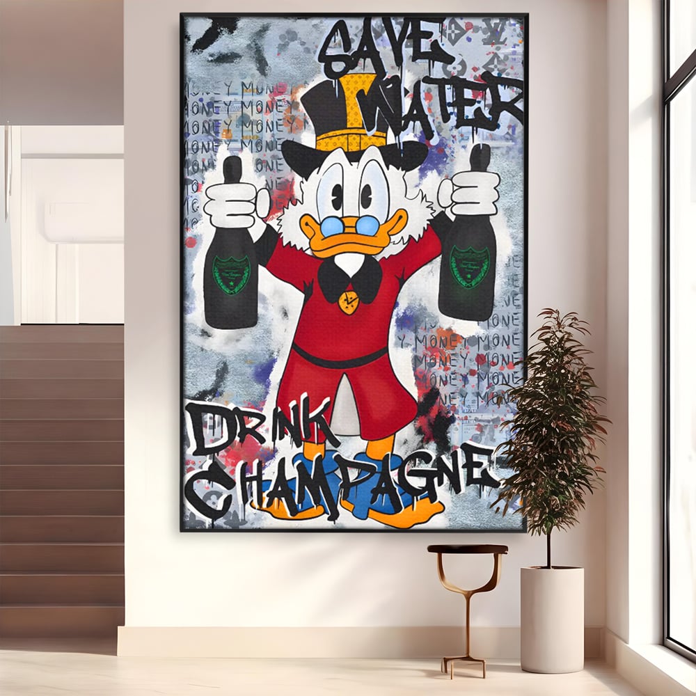 Tablou Canvas Premium, LuxCanva® C1140, Old Donald Ready To Party, Culori, Cartoon Character, Champagne, Good Life, Living Room, Bar, Relaxare, Culori Vibrante