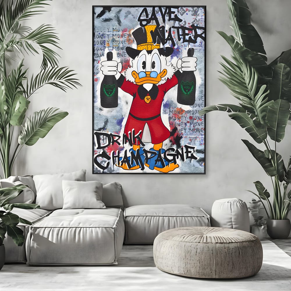 Tablou Canvas Premium, LuxCanva® C1140, Old Donald Ready To Party, Culori, Cartoon Character, Champagne, Good Life, Living Room, Bar, Relaxare, Culori Vibrante
