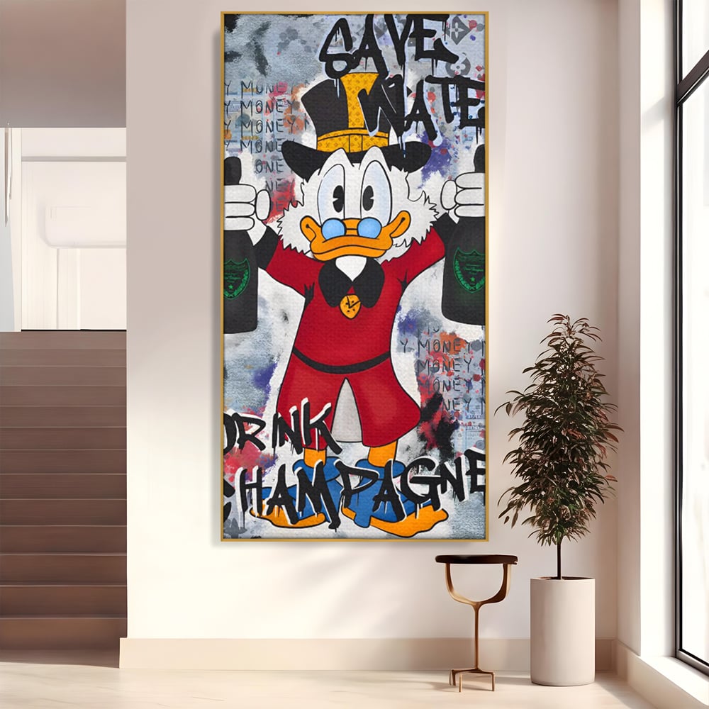 Tablou Canvas Premium, LuxCanva® C1140, Old Donald Ready To Party, Culori, Cartoon Character, Champagne, Good Life, Living Room, Bar, Relaxare, Culori Vibrante