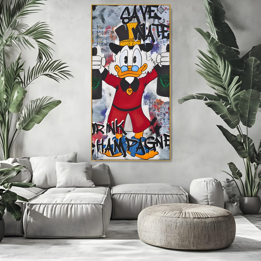Tablou Canvas Premium, LuxCanva® C1140, Old Donald Ready To Party, Culori, Cartoon Character, Champagne, Good Life, Living Room, Bar, Relaxare, Culori Vibrante
