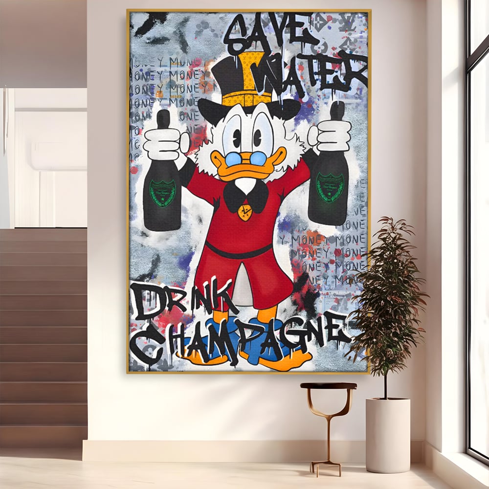Tablou Canvas Premium, LuxCanva® C1140, Old Donald Ready To Party, Culori, Cartoon Character, Champagne, Good Life, Living Room, Bar, Relaxare, Culori Vibrante