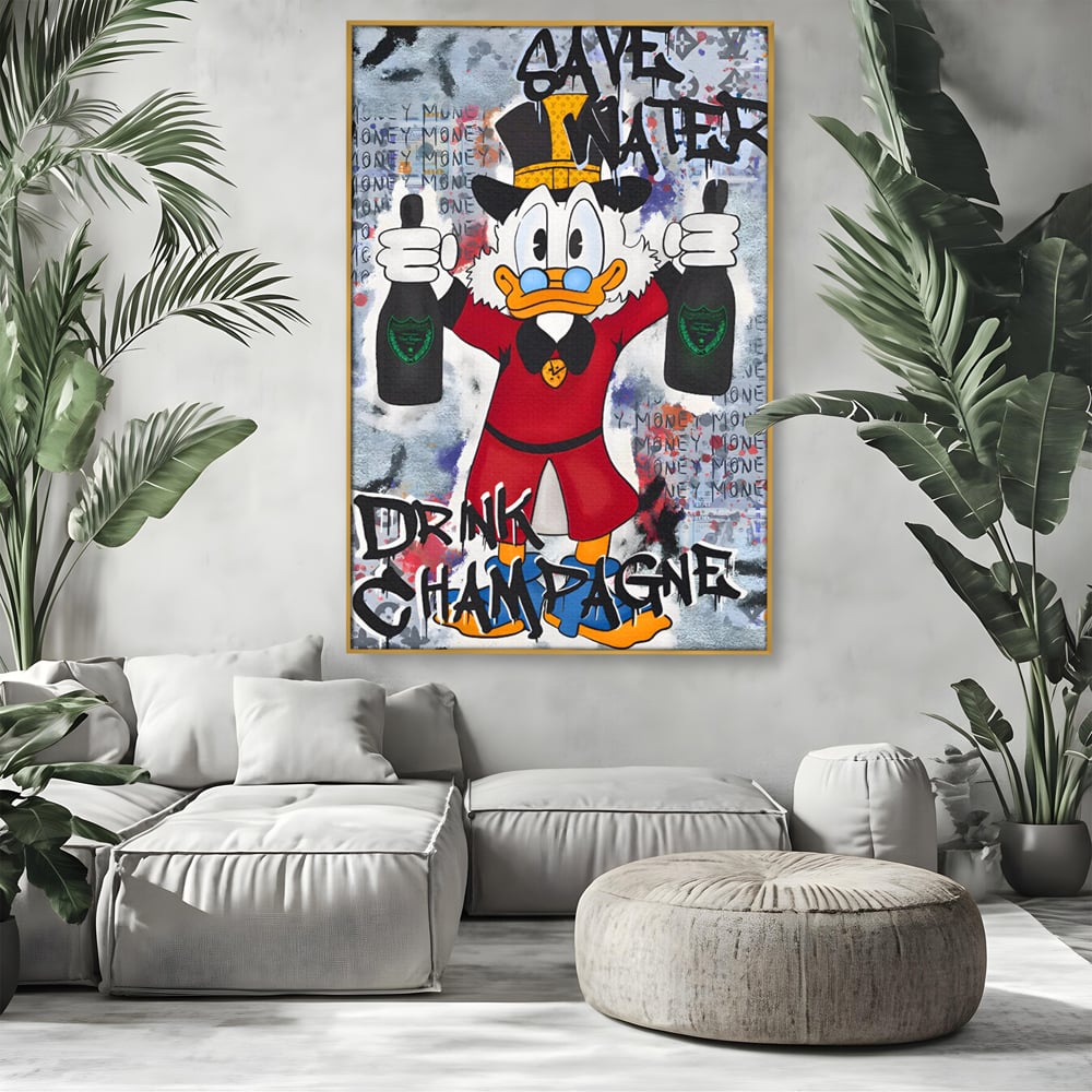 Tablou Canvas Premium, LuxCanva® C1140, Old Donald Ready To Party, Culori, Cartoon Character, Champagne, Good Life, Living Room, Bar, Relaxare, Culori Vibrante
