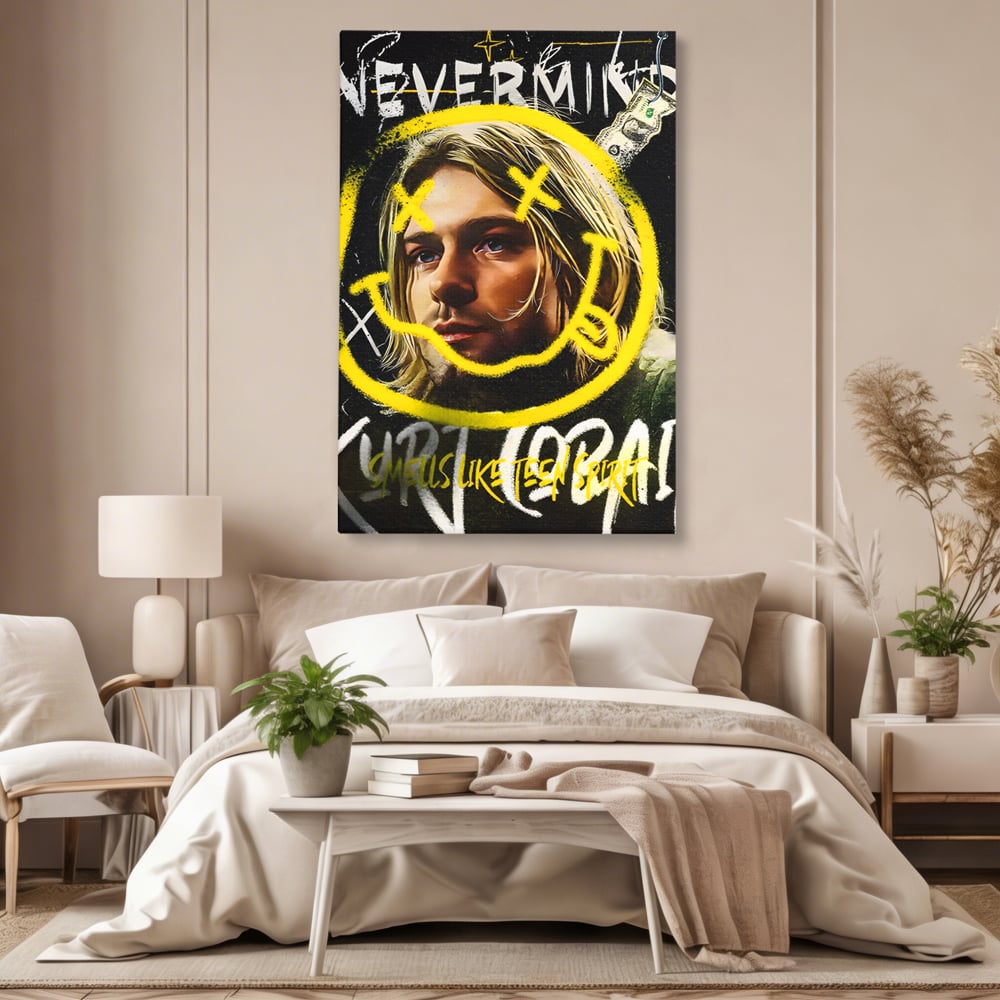 Tablou Canvas Premium LuxCanva® C1142, Kurt Kobain , Culori, Artist, Icon, Musician, Living Room, Bar, Relaxare, Culori Vibrante