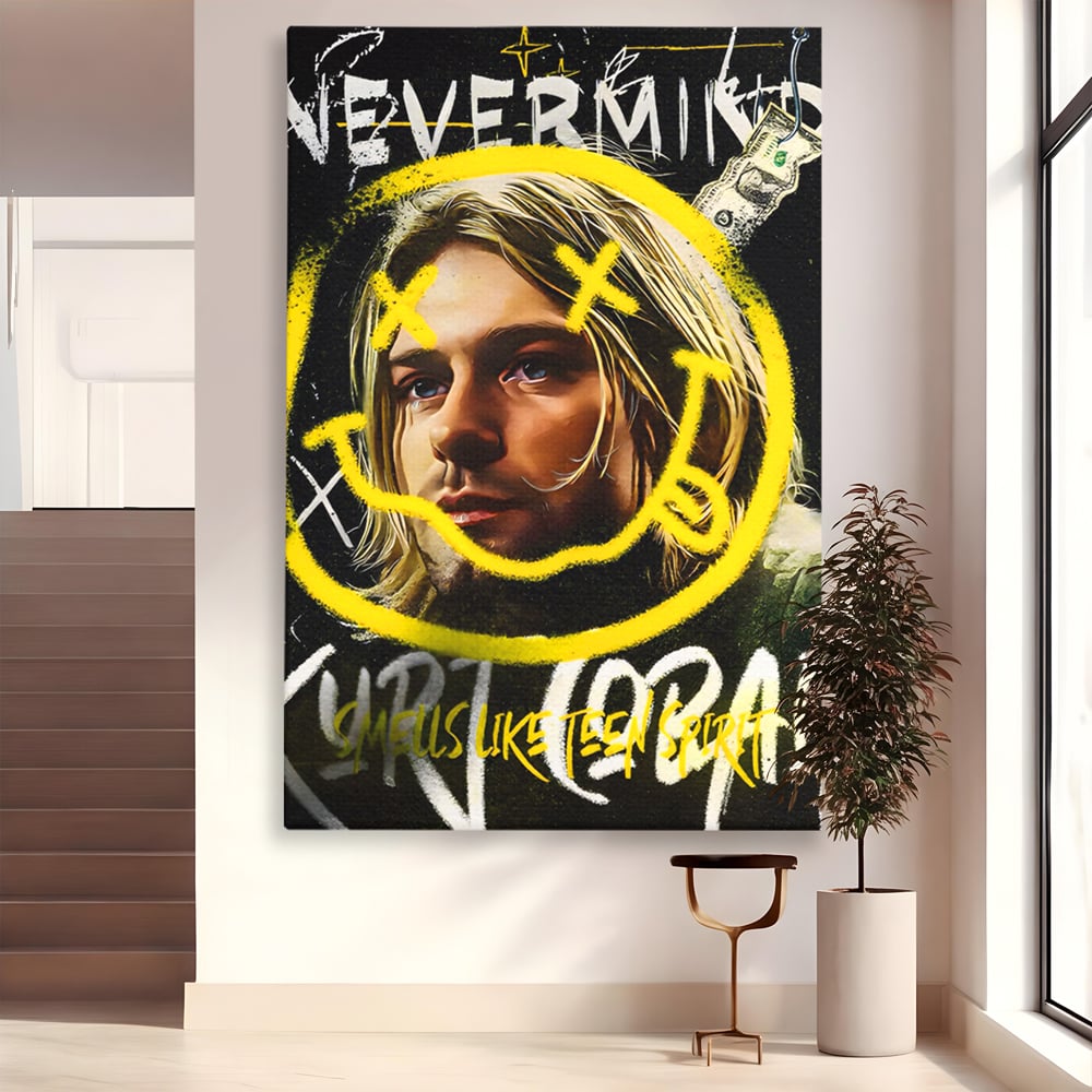Tablou Canvas Premium LuxCanva® C1142, Kurt Kobain , Culori, Artist, Icon, Musician, Living Room, Bar, Relaxare, Culori Vibrante