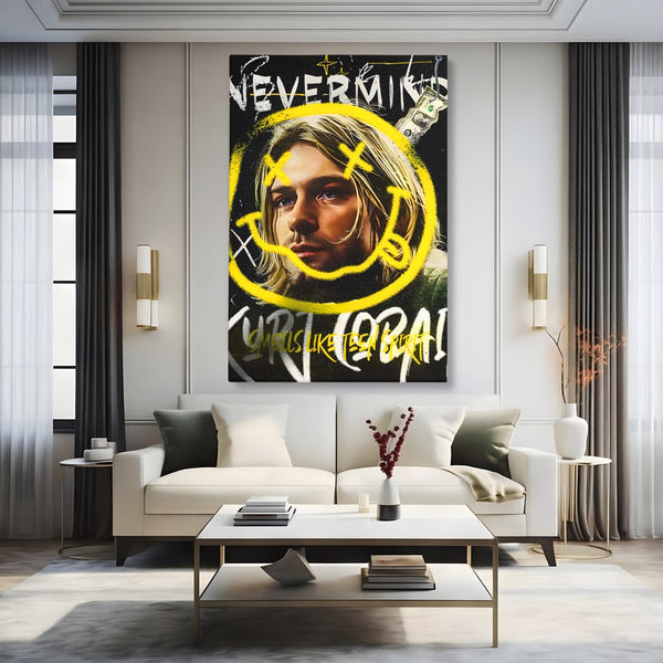 Tablou Canvas Premium LuxCanva® C1142, Kurt Kobain , Culori, Artist, Icon, Musician, Living Room, Bar, Relaxare, Culori Vibrante