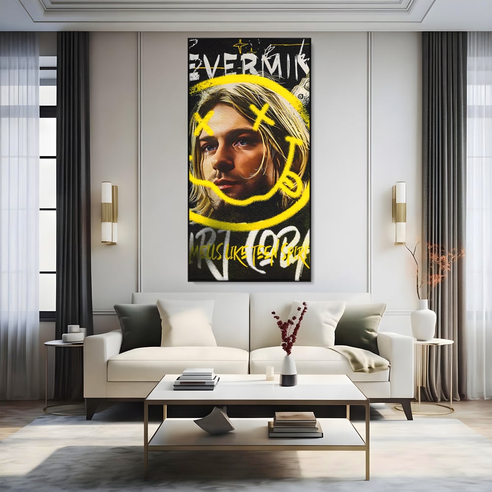 Tablou Canvas Premium LuxCanva® C1142, Kurt Kobain , Culori, Artist, Icon, Musician, Living Room, Bar, Relaxare, Culori Vibrante