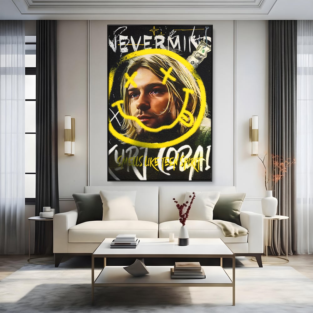 Tablou Canvas Premium LuxCanva® C1142, Kurt Kobain , Culori, Artist, Icon, Musician, Living Room, Bar, Relaxare, Culori Vibrante