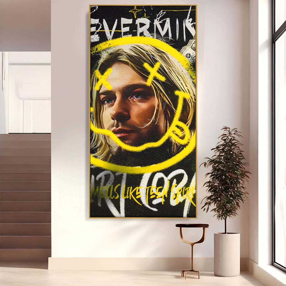 Tablou Canvas Premium LuxCanva® C1142, Kurt Kobain , Culori, Artist, Icon, Musician, Living Room, Bar, Relaxare, Culori Vibrante