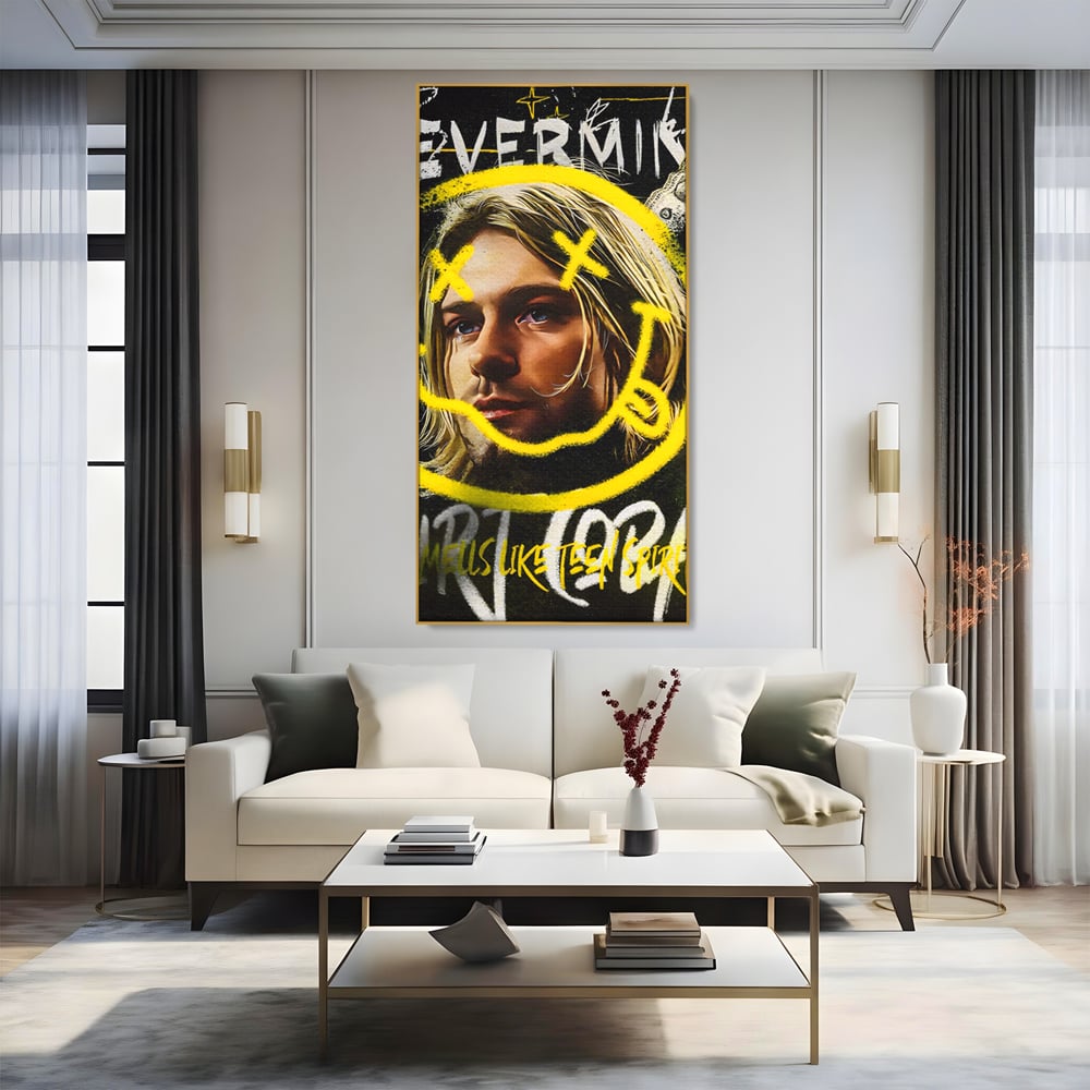 Tablou Canvas Premium LuxCanva® C1142, Kurt Kobain , Culori, Artist, Icon, Musician, Living Room, Bar, Relaxare, Culori Vibrante
