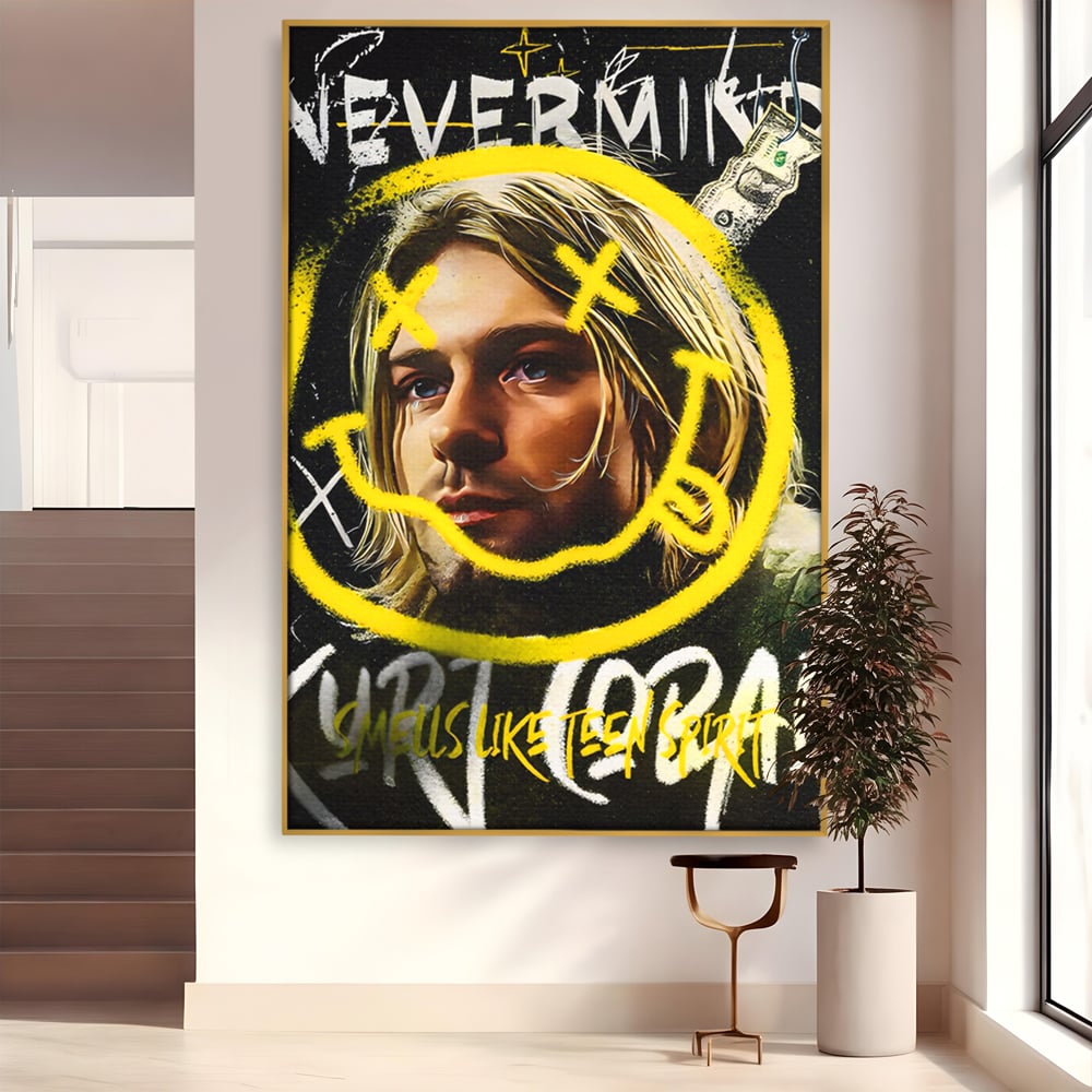 Tablou Canvas Premium LuxCanva® C1142, Kurt Kobain , Culori, Artist, Icon, Musician, Living Room, Bar, Relaxare, Culori Vibrante