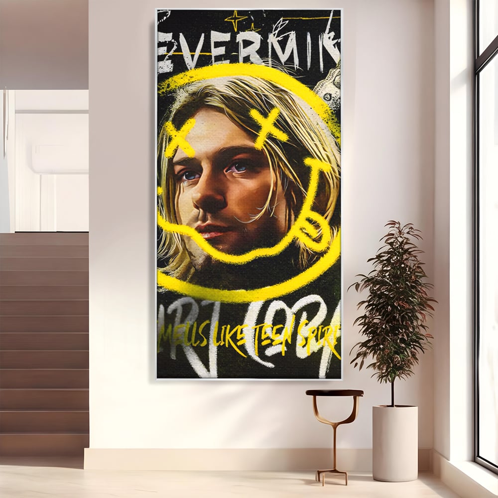 Tablou Canvas Premium LuxCanva® C1142, Kurt Kobain , Culori, Artist, Icon, Musician, Living Room, Bar, Relaxare, Culori Vibrante