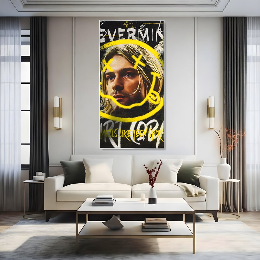 Tablou Canvas Premium LuxCanva® C1142, Kurt Kobain , Culori, Artist, Icon, Musician, Living Room, Bar, Relaxare, Culori Vibrante