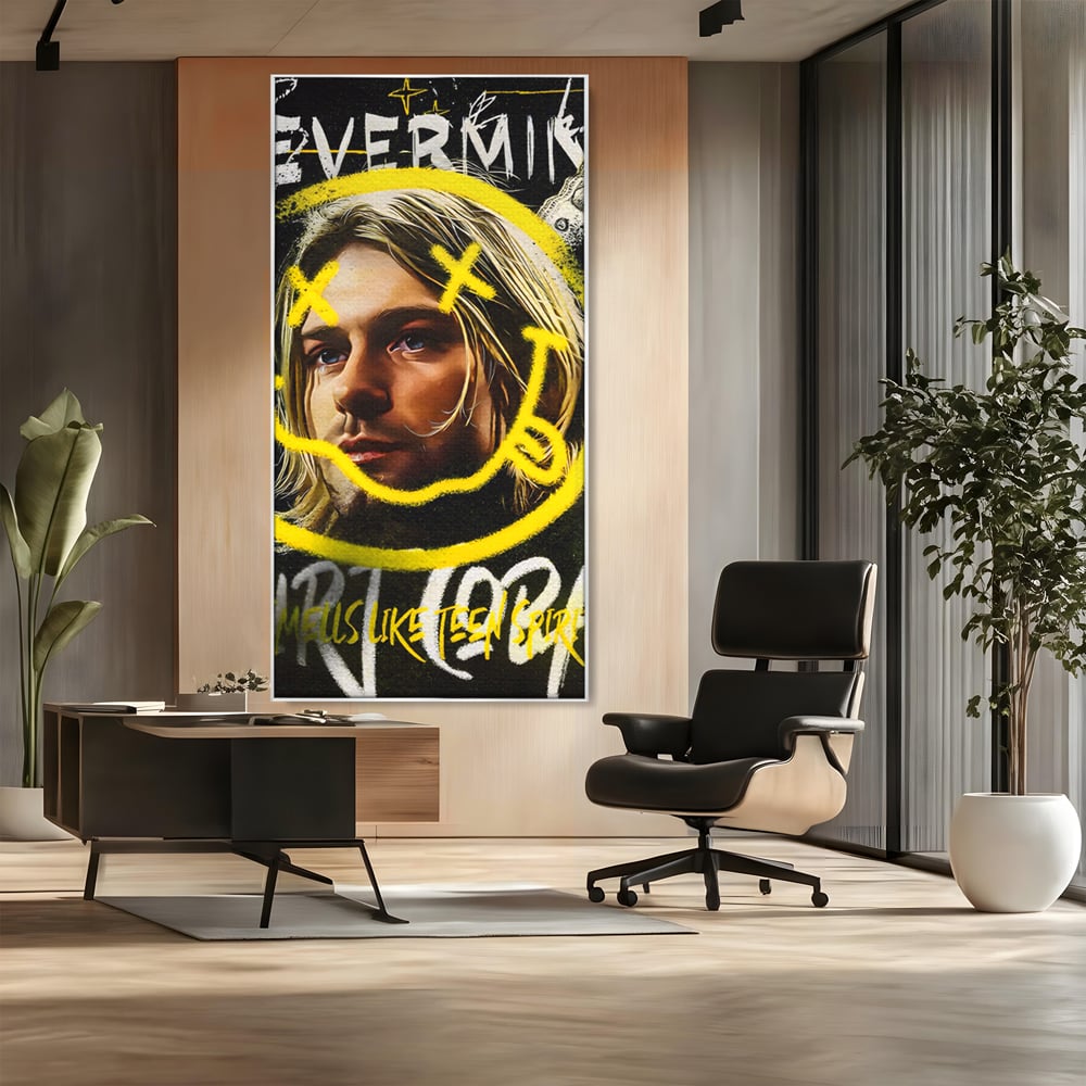 Tablou Canvas Premium LuxCanva® C1142, Kurt Kobain , Culori, Artist, Icon, Musician, Living Room, Bar, Relaxare, Culori Vibrante