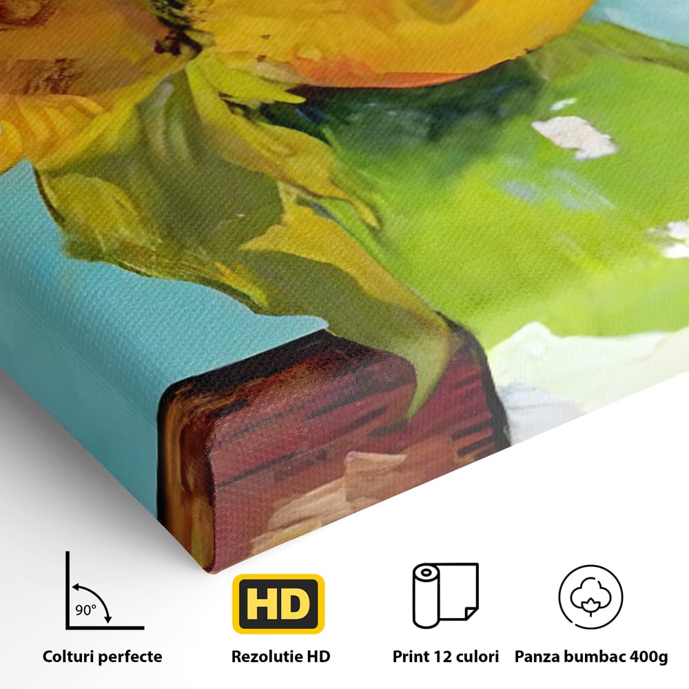 Tablou Canvas Premium LuxCanva® C1146, Vaza Cu Flori ,  Culori, Floarea Soarelui, Birou, Living Room, Relaxare, Culori Vibrante