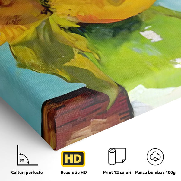 Tablou Canvas Premium LuxCanva® C1146, Vaza Cu Flori ,  Culori, Floarea Soarelui, Birou, Living Room, Relaxare, Culori Vibrante