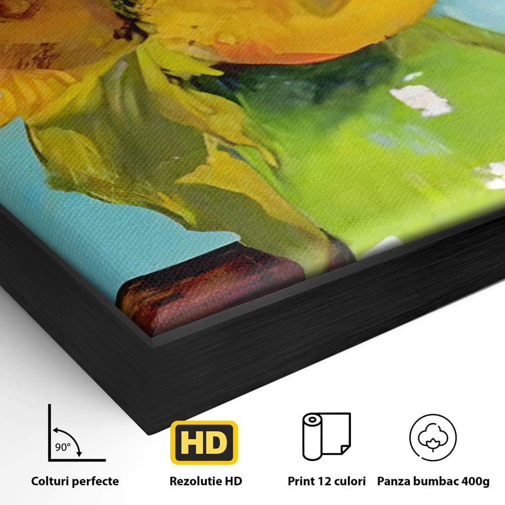 Tablou Canvas Premium LuxCanva® C1146, Vaza Cu Flori ,  Culori, Floarea Soarelui, Birou, Living Room, Relaxare, Culori Vibrante